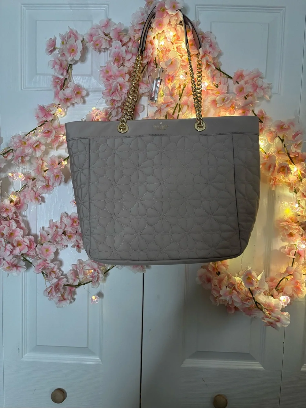 kate spade Quilted Floral-Pattern Tote in Taupe Nylon NWOT